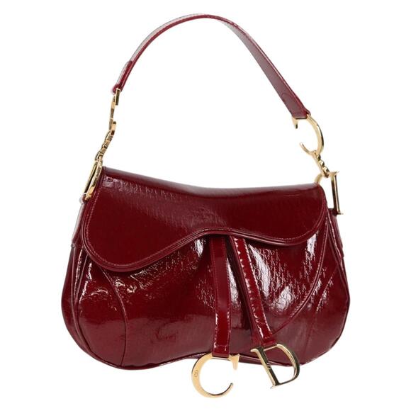 DIOR Trotter Canvas Double Saddle Bag Bordeaux Gold - Picture 1 of 14
